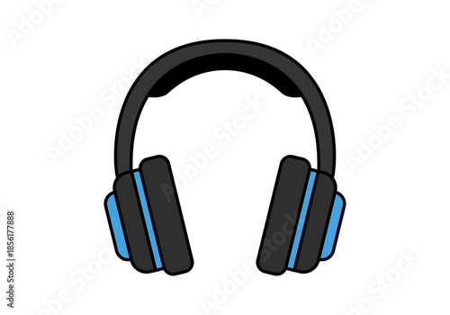 Auriculares modernos de diadema en color negro y azul sobre fondo blanco