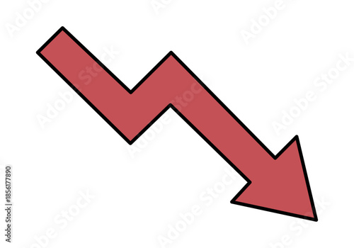 Flecha roja descendente con trayectoria en zigzag que representa la caída financiera y la crisis económica