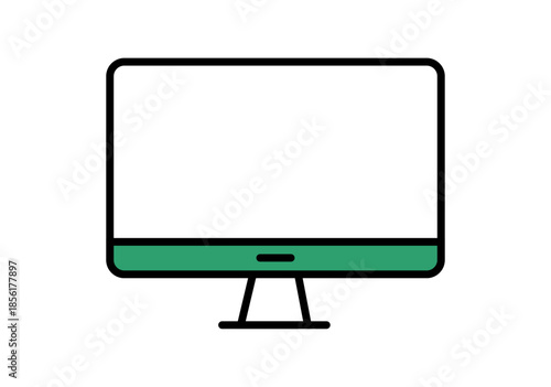 Monitor de computadora con pantalla blanca y borde inferior verde sobre fondo blanco