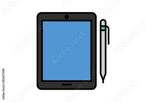 Tablet digital con lápiz óptico para diseño y productividad sobre fondo blanco