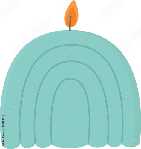 Blue decorative candle in arch shape isolated on white. Illustration of object for relaxation and cozy
