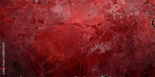 A vintage aged wall surface features a grungy red paint texture and a rough dirty pattern with orange rust for a weathered material backdrop design