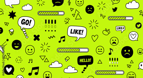 Colorful social media emoji icons background.