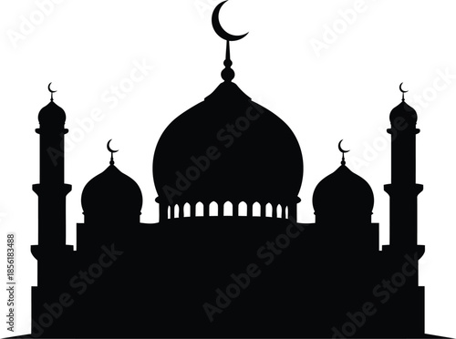 Beautiful mosque silhouette with domes and minarets