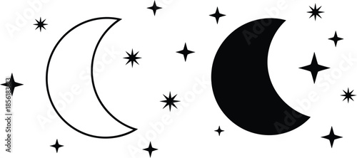 Crescent moon phases with stars in simple design