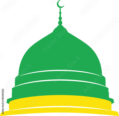 Green dome with crescent moon symbolizing islamic architecture