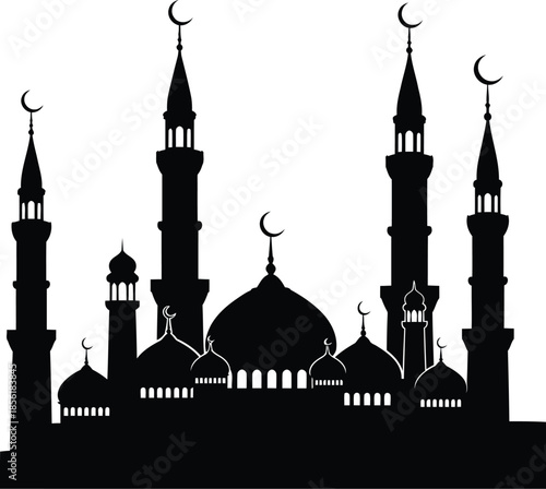 Beautiful mosque silhouette with minarets and domes