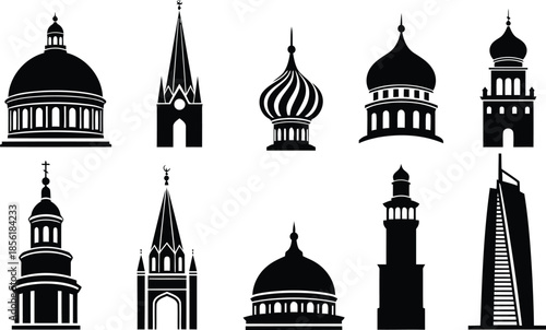 Collection of various architectural landmark silhouettes