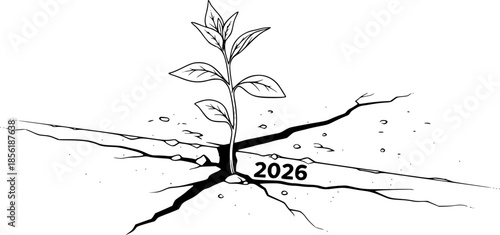 Plant Growing From Crack 2026 Concrete Vector Illustration Resilience
