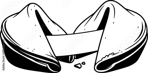 Cracked Fortune Cookie Blank Paper Vector Illustration Template
