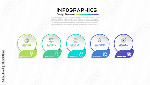 5 steps business infographic template for planning, strategy and success process with icons.