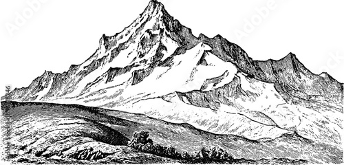 Vintage mountain engraving set - hand drawn silhouette for design and print projects