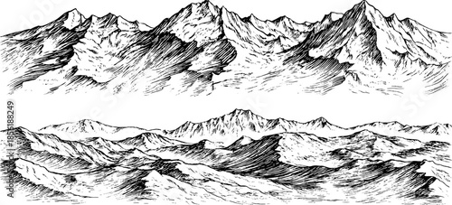 Vintage engraved illustration of mountain ridge set for design use