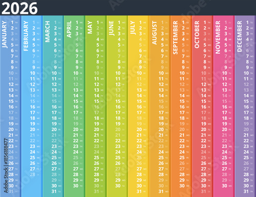 Calendar planner for 2026. 2026 calendar design, set of 12 months. Elegant yearly planner layout for business, corporate documents, reports and modern scheduling systems.