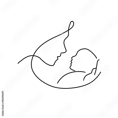 Minimalist Mother and Baby Line Art Illustration, Hand Drawn Motherhood Vector