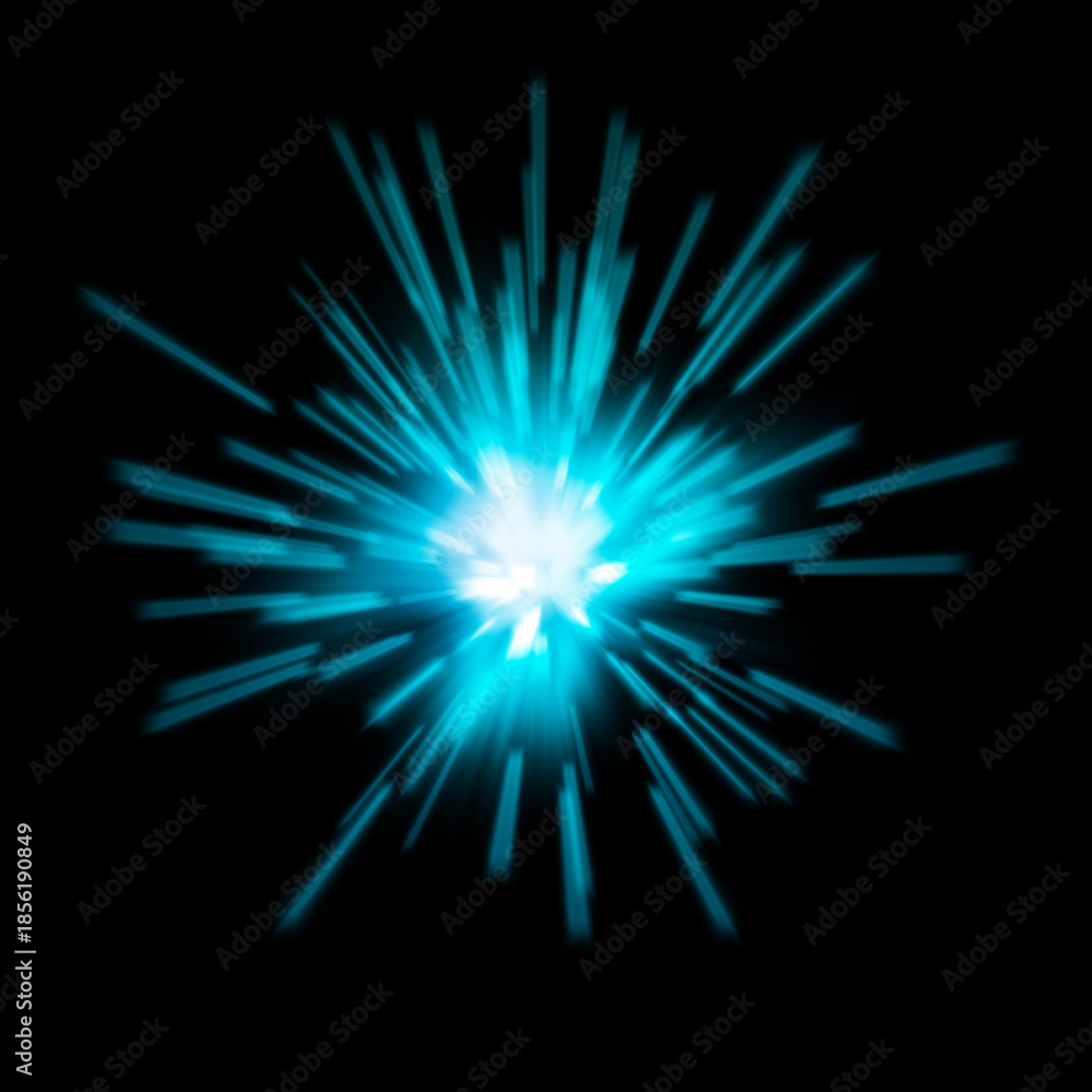 Fototapeta premium Blue Light Burst With Radial Motion Blur On Black Background
