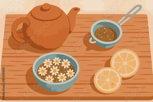 Teapot icon tea vector chamomile no terracotta eco style sand trainer setup