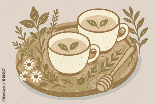 Herbal natural icon blue calm tea serenity flowers no vector white brown