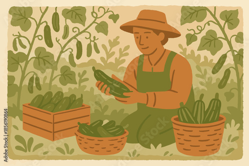 Numbers organic harvesting textured no green paper icon terracotta produce vector garden