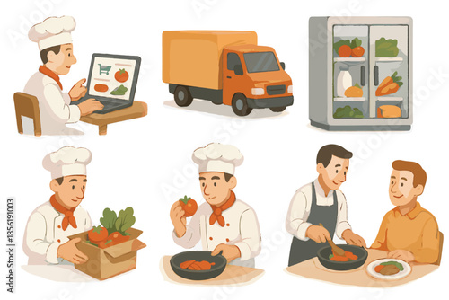 Icon meal storage text vector restaurant depth chef to ingredients truck chain