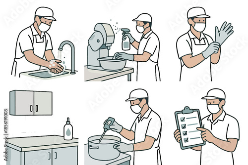Monitoring background food illustrations surfaces no icon clean sterile wearing vector safety
