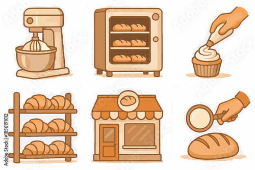 Bread vector machine no bakery icon soft trays production illustrations dough white
