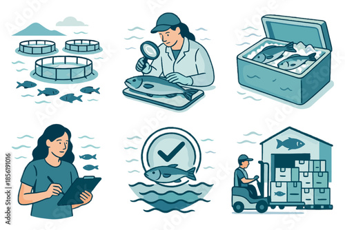 Icon no marine farm seafood cages ice vector showcase sustainable storage clean