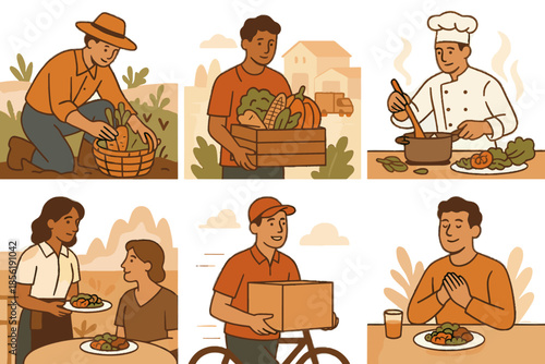 Farmer chef white no farm serving distributor icon palette table vector satisfied