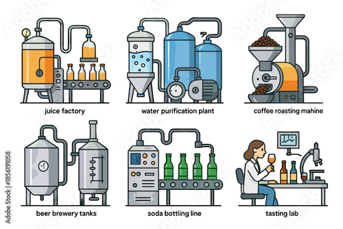 Purification production beverage white illustrations technical light brand factory no icon vector
