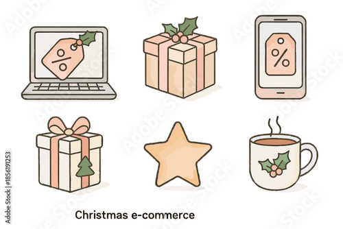 White text vector box icon delivery christmas laptop e commerce pastel discount