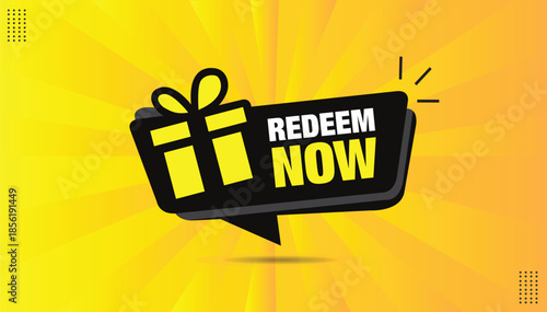 redeem now banner editable eps format template design with black ash colors with yellow and orange gradient background
