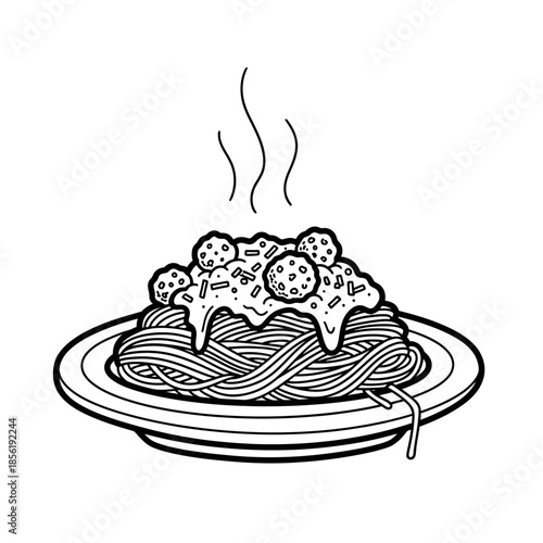 Delicious spaghetti with mushrooms and cheese on a plate.