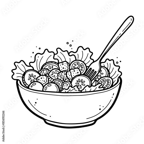 Delicious fruit salad in a bowl with a fork.