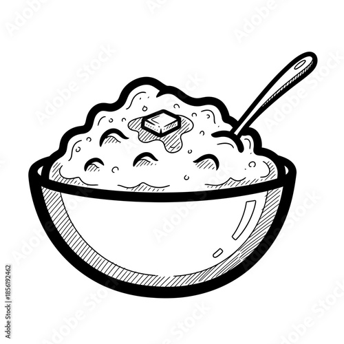 Bowl of Porridge with Butter and Spoon.