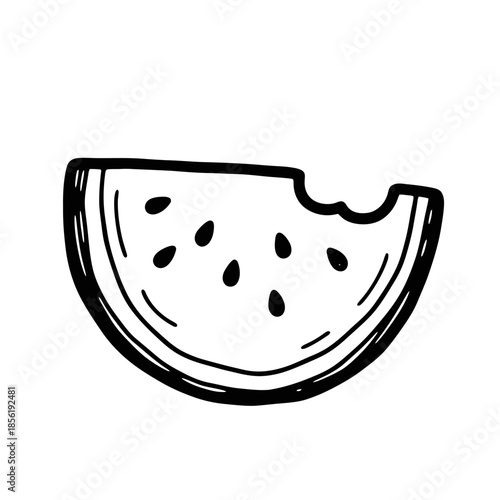 Simple black and white illustration of a watermelon slice.