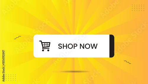 Shop now banner editable vector illustration icon label sticker eps format editable template design with black white shapes with orange yellow gradient abstract background