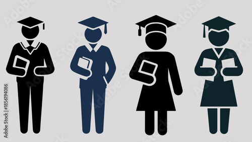 Set of 4 Graduating Students Icon | Academic Learning Icons: Students & Graduates