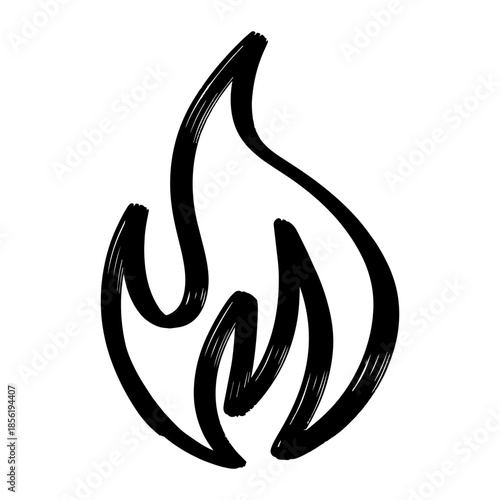 Hand Drawn Black Fire Flame Icon Isolated on White Background.