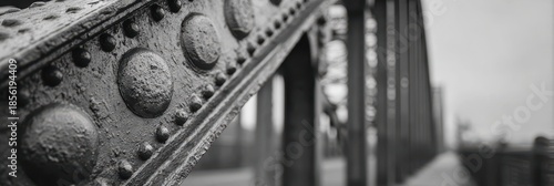 Detailed View of the Historic Edmund Pettus Bridge in Selma, Alabama - Grayscale Representation of a Rusted Metallic Structure