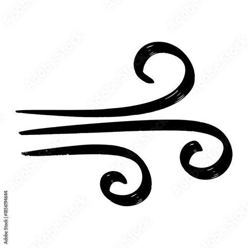 Hand drawn black wind gust swirl illustration isolated on white background.