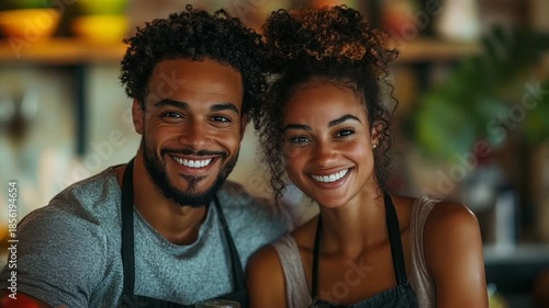 Smiling couple in a cozy caf? setting enjoying drinks