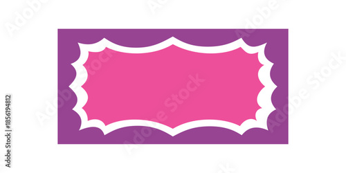 Groovy retro rectangle border with scallop edge and y2k cartoon flair. Wavy frame as playful label, vibrant background element in classic style, ideal for trendy graphic uses and fun designs.