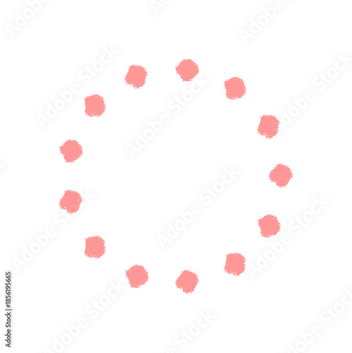 Crayon firecracker pattern creates a festive circle with spark elements in soft round bursts. Pink confetti and party element design. The repeating shape brings celebration and fun to a cheerful