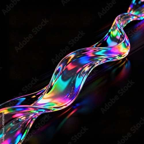 Dynamic abstract colorful smoke waves create a fractal motion design with rainbow light lines and energy curves forming a vibrant vector art pattern backdrop on a dark black space texture