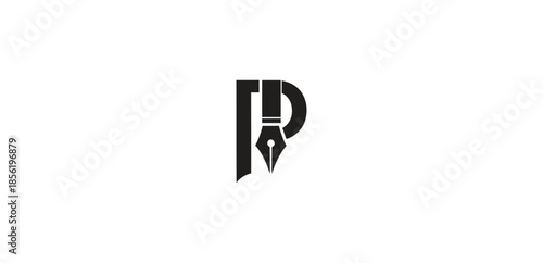 A stylized black letter p logo on a white background
