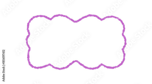 Groovy scallop rectangle border frame with hand drawn crayon outline forms a retro y2k element in violet chalk style. Artistic doodle background, playful graphic accent for creative design.