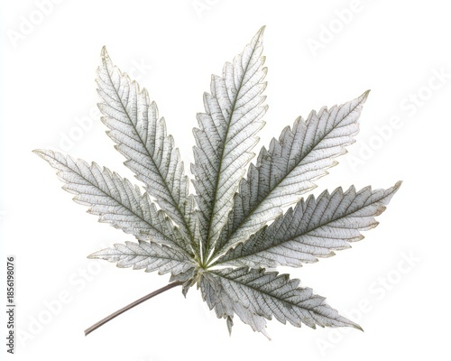 Isolated White Ganja Leaf on Soft Background - Nature's Herb in Clammy Detail