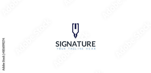 Signature logo design with pen icon and text