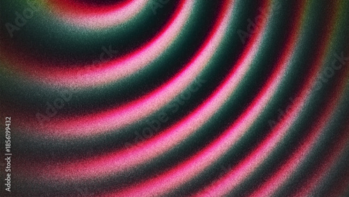 Abstract flowing waves of pink deep green light forming soft curved pattern across dark surface created from thousands of individual dots. Grainy gradient waves with smooth curves and rhythmic flow