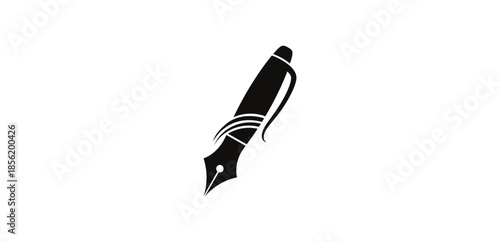 A black fountain pen with white stripes on a white background